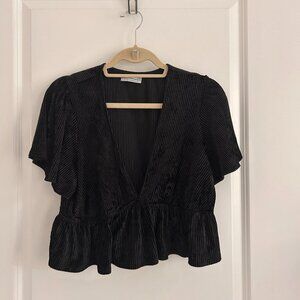 Urban Outfitters Women's Velvet Cropped Low V Neck Top